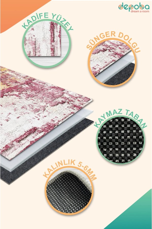 Sally Kadife Yıkanabilir Kaymaz Pamuk Tabanlı Antibakteriyel Salon Halısı