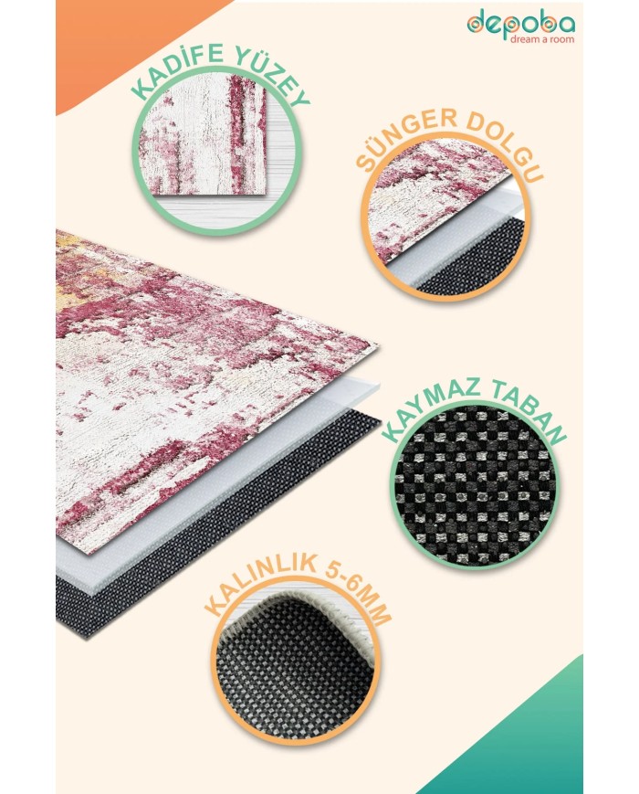 Sally Kadife Yıkanabilir Kaymaz Pamuk Tabanlı Antibakteriyel Salon Halısı