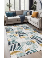 Elites Desenli Pamuk Tabanlı Yıkanabilen Kaymaz Antibakteriyel Şönil Salon Halısı