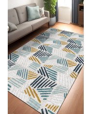 Elites Desenli Pamuk Tabanlı Yıkanabilen Kaymaz Antibakteriyel Şönil Salon Halısı