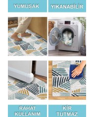 Elites Desenli Pamuk Tabanlı Yıkanabilen Kaymaz Antibakteriyel Şönil Salon Halısı