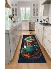 Detals Pamuk Tabanlı Yıkanabilen Kaydırmaz Antibakteriyel Şönil Mutfak Halısı