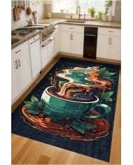 Detals Pamuk Tabanlı Yıkanabilen Kaydırmaz Antibakteriyel Şönil Mutfak Halısı