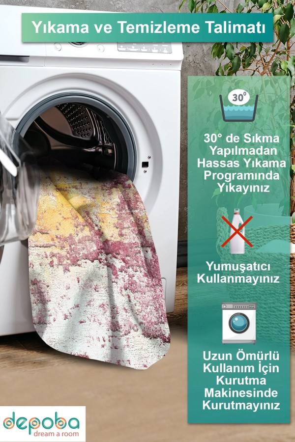 Sally Kadife Yıkanabilir Kaymaz Pamuk Tabanlı Antibakteriyel Salon Halısı