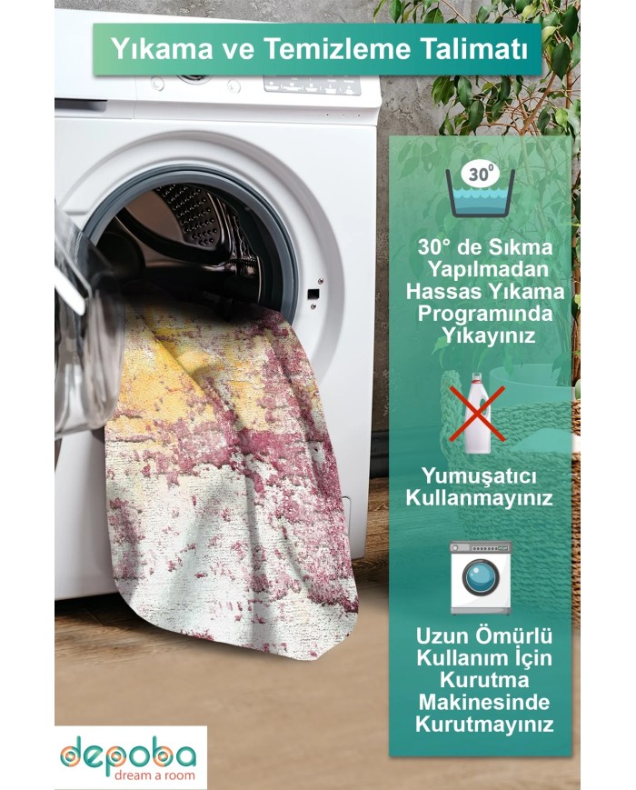 Sally Kadife Yıkanabilir Kaymaz Pamuk Tabanlı Antibakteriyel Salon Halısı