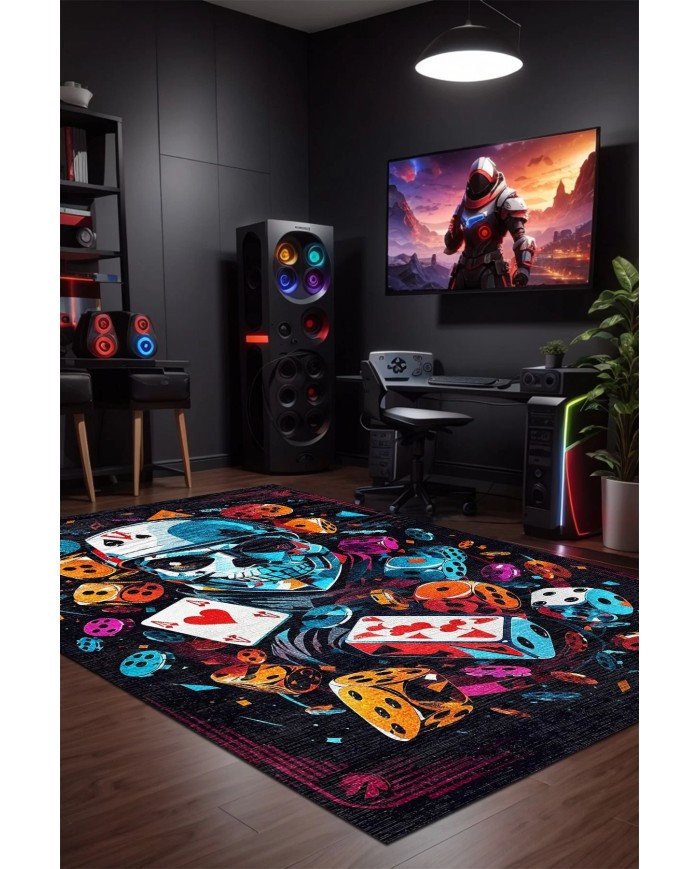 Dice Şönil Gamer Halısı Pamuk Tabanlı Yıkanabilen Kaymaz Genç Odası Oyuncu Gaming Halısı
