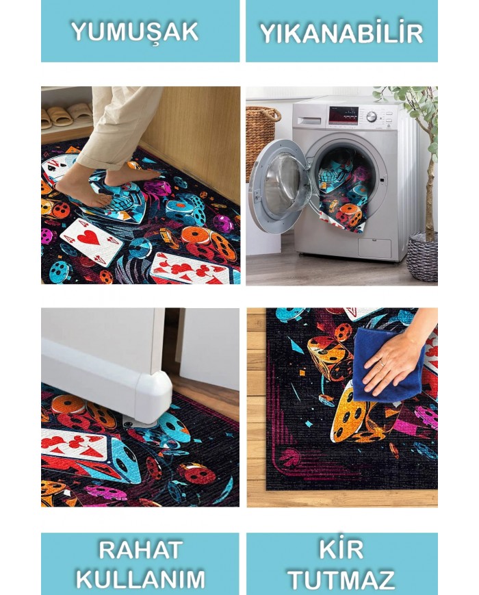 Dice Şönil Gamer Halısı Pamuk Tabanlı Yıkanabilen Kaymaz Genç Odası Oyuncu Gaming Halısı