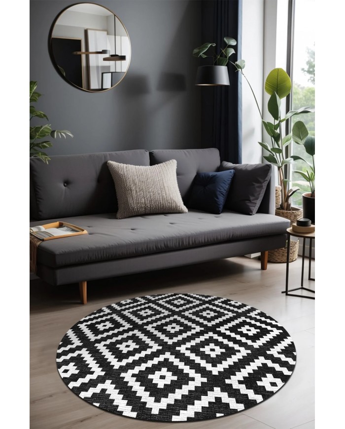 Elas Pamuk Tabanlı Yıkanabilen Kaymaz Antibakteriyel Şönil Yuvarlak Halı