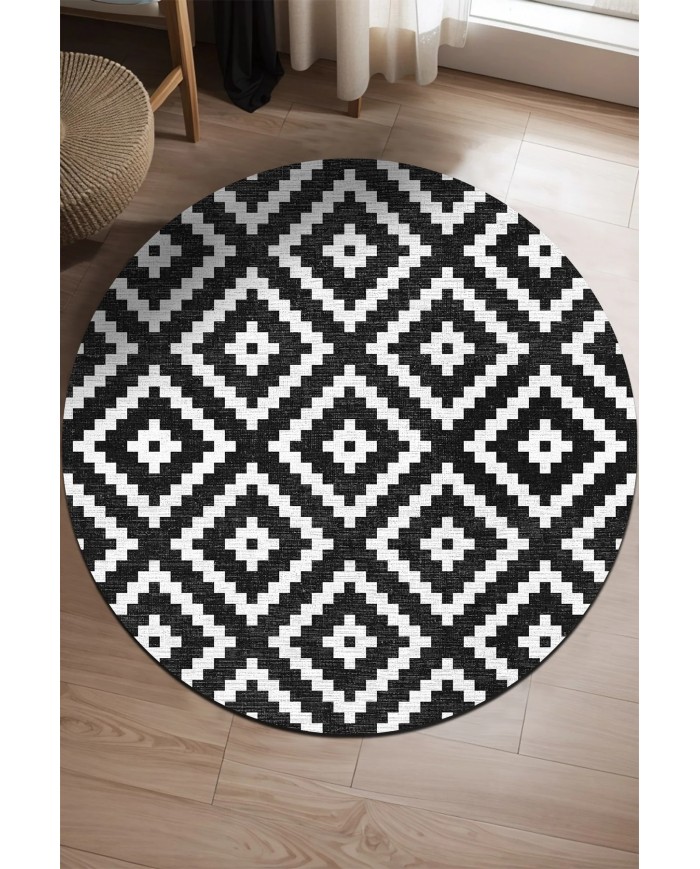 Elas Pamuk Tabanlı Yıkanabilen Kaymaz Antibakteriyel Şönil Yuvarlak Halı