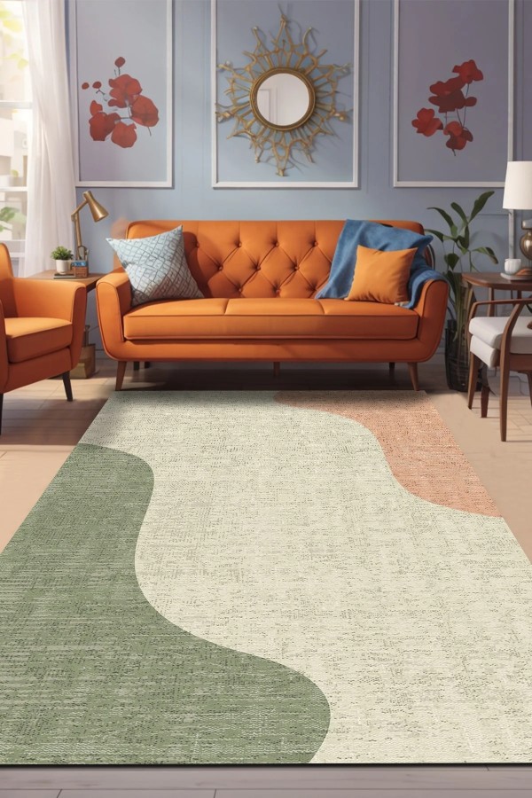 Epose Desenli Pamuk Tabanlı Yıkanabilen Kaymaz Antibakteriyel Şönil Salon Halısı