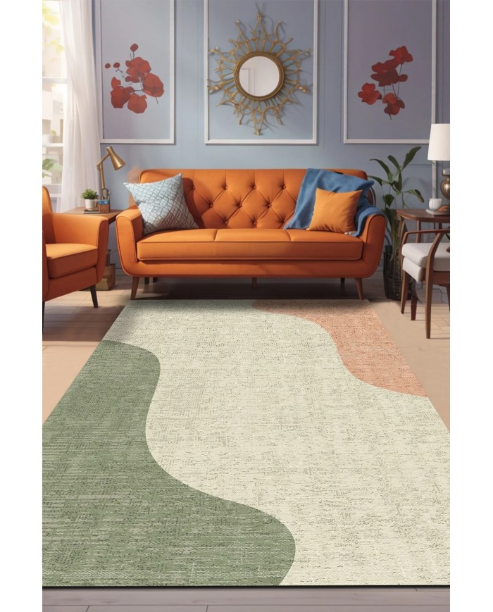 Epose Desenli Pamuk Tabanlı Yıkanabilen Kaymaz Antibakteriyel Şönil Salon Halısı