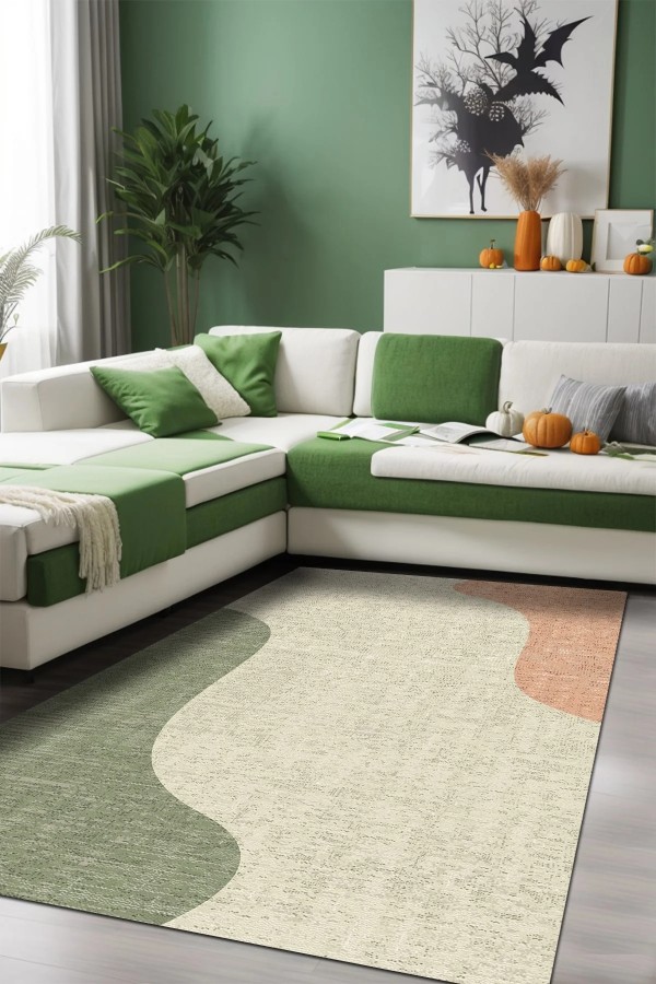 Epose Desenli Pamuk Tabanlı Yıkanabilen Kaymaz Antibakteriyel Şönil Salon Halısı