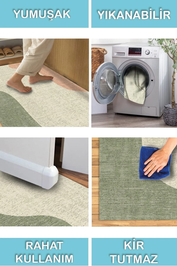 Epose Desenli Pamuk Tabanlı Yıkanabilen Kaymaz Antibakteriyel Şönil Salon Halısı