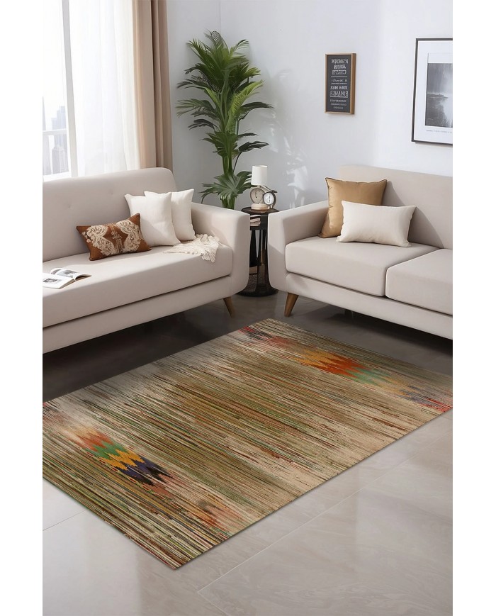 Erika Desenli Pamuk Tabanlı Yıkanabilen Kaymaz Antibakteriyel Şönil Salon Halısı