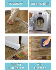 Erika Desenli Pamuk Tabanlı Yıkanabilen Kaymaz Antibakteriyel Şönil Salon Halısı