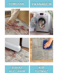 Erin  Desenli Pamuk Tabanlı Yıkanabilen Kaymaz Antibakteriyel Şönil Salon Halısı