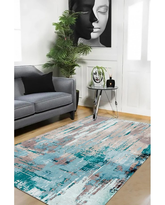 Fabiola Desenli Pamuk Tabanlı Yıkanabilen Kaymaz Antibakteriyel Şönil Salon Halısı