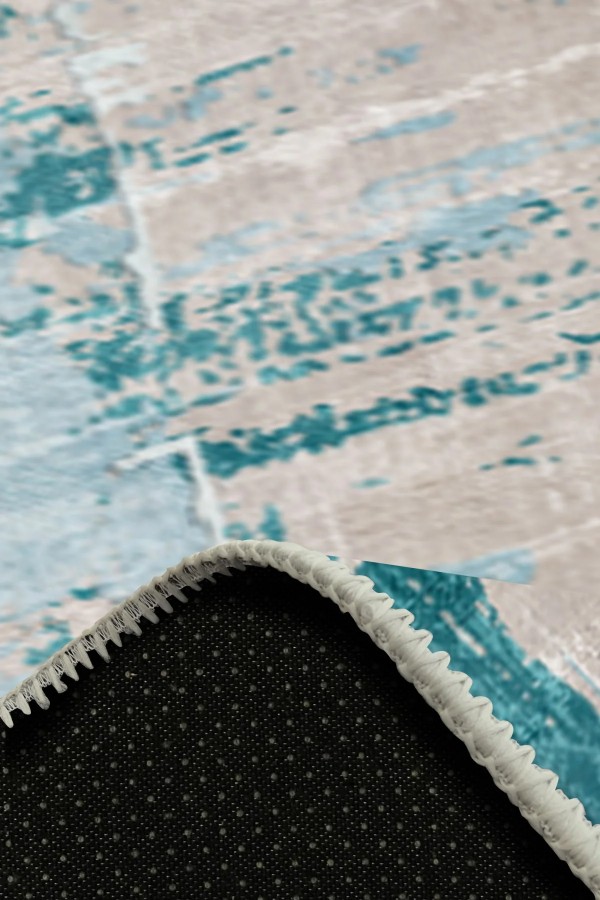 Fabiola Desenli Pamuk Tabanlı Yıkanabilen Kaymaz Antibakteriyel Şönil Salon Halısı