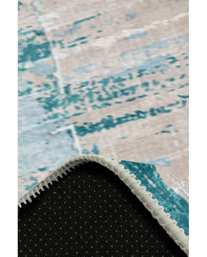 Fabiola Desenli Pamuk Tabanlı Yıkanabilen Kaymaz Antibakteriyel Şönil Salon Halısı