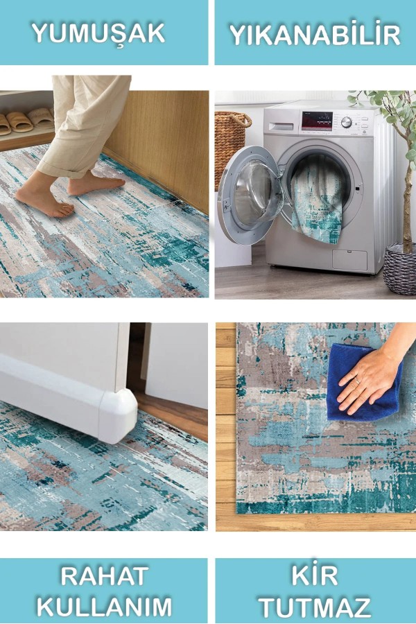 Fabiola Desenli Pamuk Tabanlı Yıkanabilen Kaymaz Antibakteriyel Şönil Salon Halısı