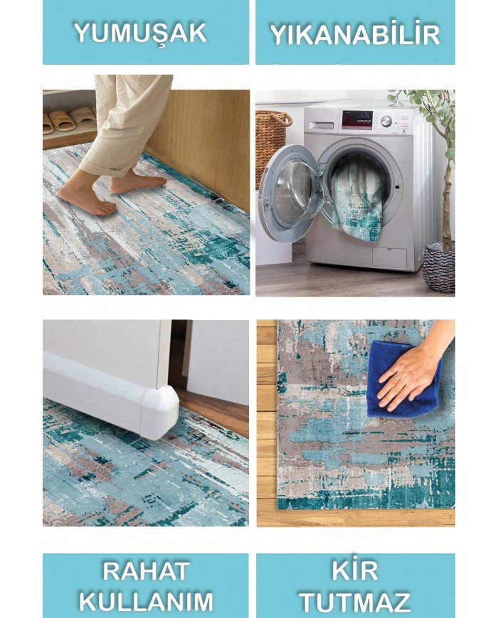 Fabiola Desenli Pamuk Tabanlı Yıkanabilen Kaymaz Antibakteriyel Şönil Salon Halısı