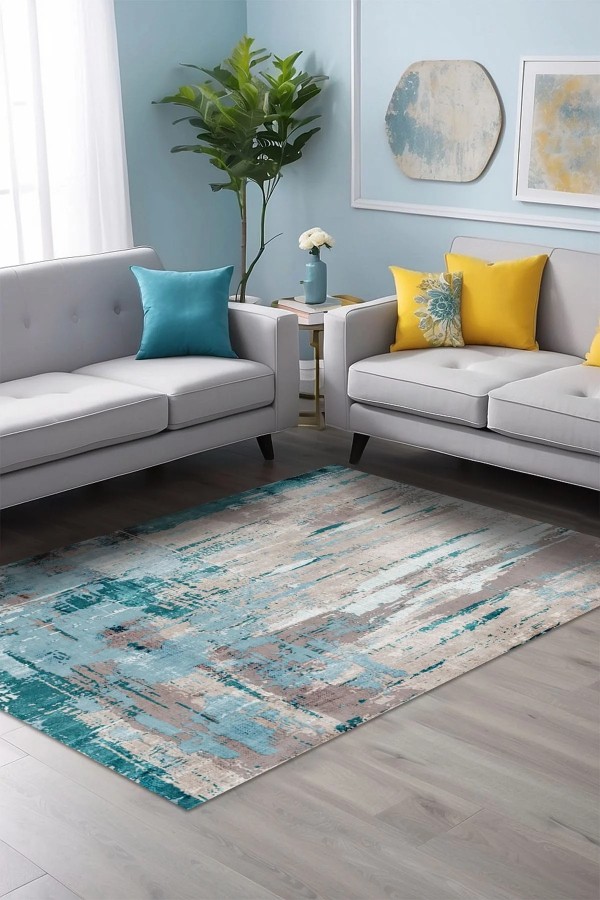 Fabiola Desenli Pamuk Tabanlı Yıkanabilen Kaymaz Antibakteriyel Şönil Salon Halısı