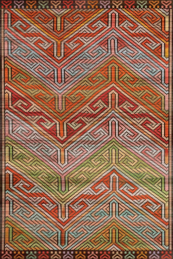 Gale Desenli Pamuk Tabanlı Yıkanabilen Kaymaz Antibakteriyel Şönil Salon Halısı