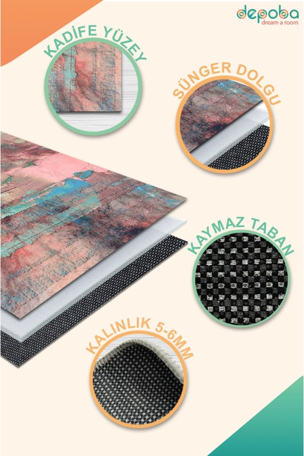 Starz Kadife Yıkanabilir Kaymaz Pamuk Tabanlı Antibakteriyel Salon Halısı