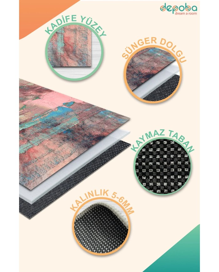 Starz Kadife Yıkanabilir Kaymaz Pamuk Tabanlı Antibakteriyel Salon Halısı