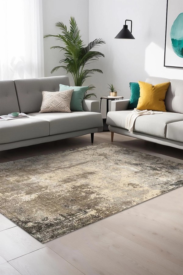 Gavin  Desenli Pamuk Tabanlı Yıkanabilen Kaymaz Antibakteriyel Şönil Salon Halısı