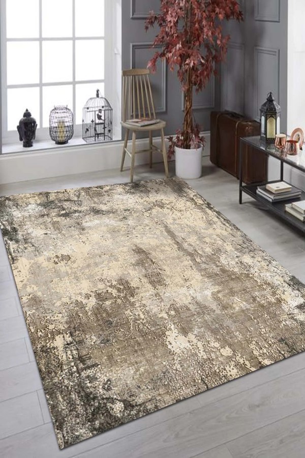 Gavin  Desenli Pamuk Tabanlı Yıkanabilen Kaymaz Antibakteriyel Şönil Salon Halısı