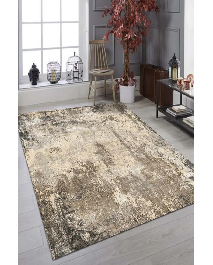 Gavin  Desenli Pamuk Tabanlı Yıkanabilen Kaymaz Antibakteriyel Şönil Salon Halısı