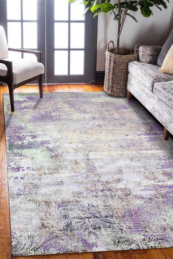 Arden Desenli Pamuk Tabanlı Yıkanabilen Kaymaz Antibakteriyel Şönil Salon Halısı