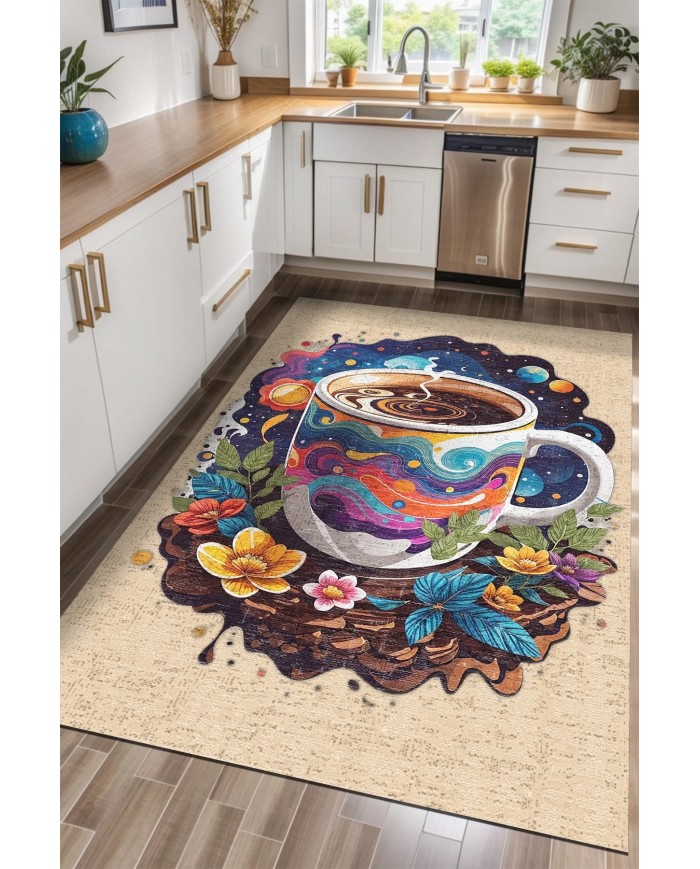 Galaxy Pamuk Tabanlı Yıkanabilen Kaydırmaz Antibakteriyel Şönil Mutfak Halısı