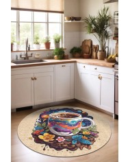 Galaxy Pamuk Tabanlı Yıkanabilen Kaymaz Antibakteriyel Şönil Yuvarlak Mutfak Halısı