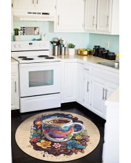 Galaxy Pamuk Tabanlı Yıkanabilen Kaymaz Antibakteriyel Şönil Yuvarlak Mutfak Halısı