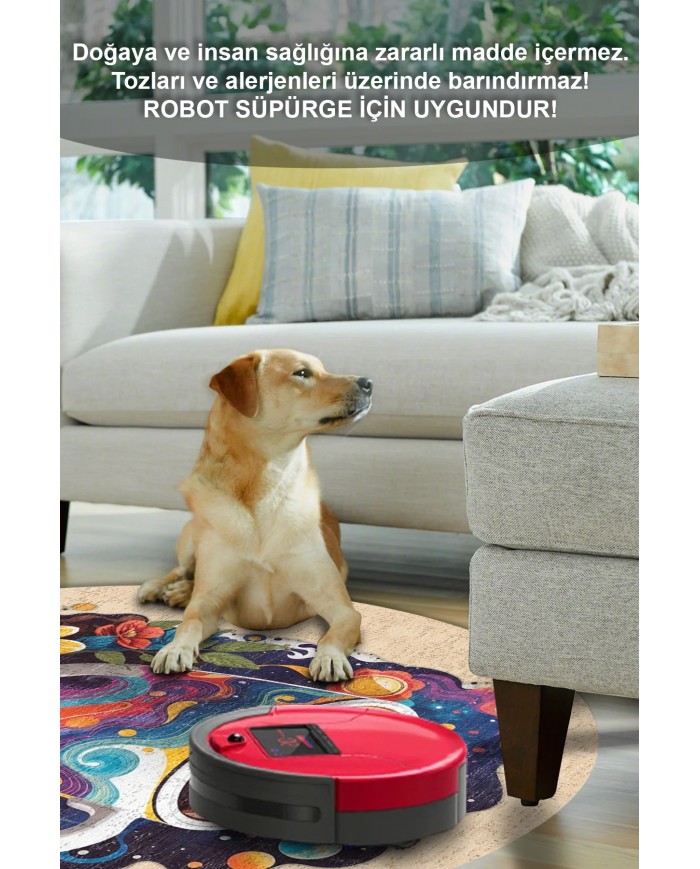 Galaxy Pamuk Tabanlı Yıkanabilen Kaymaz Antibakteriyel Şönil Yuvarlak Mutfak Halısı