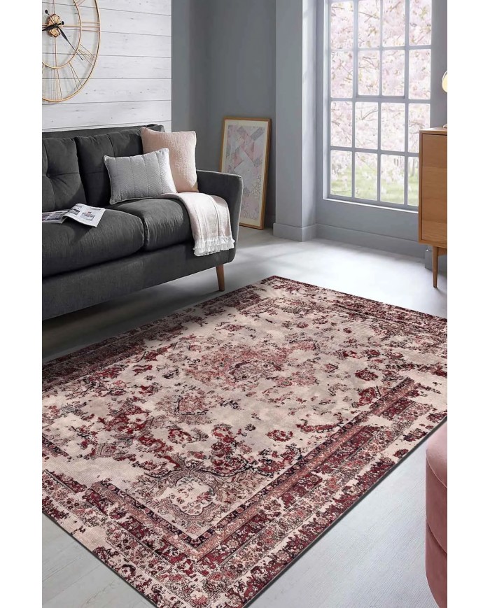 Giah Desenli Pamuk Tabanlı Yıkanabilen Kaymaz Antibakteriyel Şönil Salon Halısı