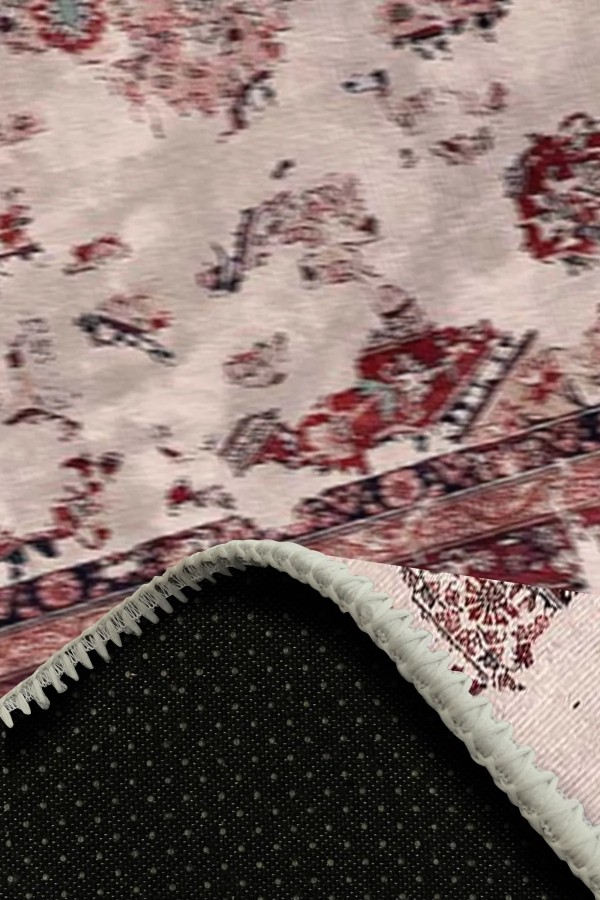 Giah Desenli Pamuk Tabanlı Yıkanabilen Kaymaz Antibakteriyel Şönil Salon Halısı