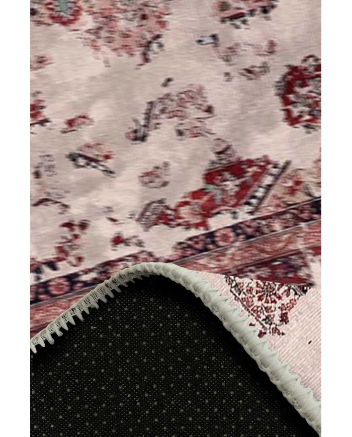 Giah Desenli Pamuk Tabanlı Yıkanabilen Kaymaz Antibakteriyel Şönil Salon Halısı