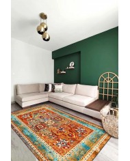 Golin Desenli Pamuk Tabanlı Yıkanabilen Kaymaz Antibakteriyel Şönil Salon Halısı