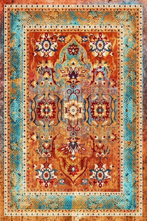 Golin Desenli Pamuk Tabanlı Yıkanabilen Kaymaz Antibakteriyel Şönil Salon Halısı