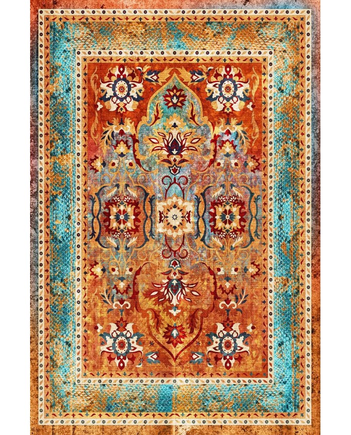 Golin Desenli Pamuk Tabanlı Yıkanabilen Kaymaz Antibakteriyel Şönil Salon Halısı