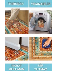 Golin Desenli Pamuk Tabanlı Yıkanabilen Kaymaz Antibakteriyel Şönil Salon Halısı