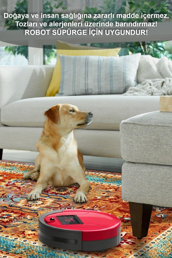 Golin Desenli Pamuk Tabanlı Yıkanabilen Kaymaz Antibakteriyel Şönil Salon Halısı