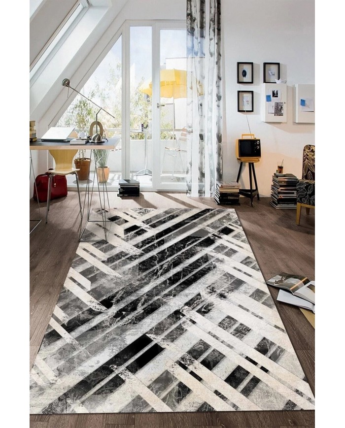 Hilda Desenli Pamuk Tabanlı Yıkanabilen Kaymaz Antibakteriyel Şönil Salon Halısı