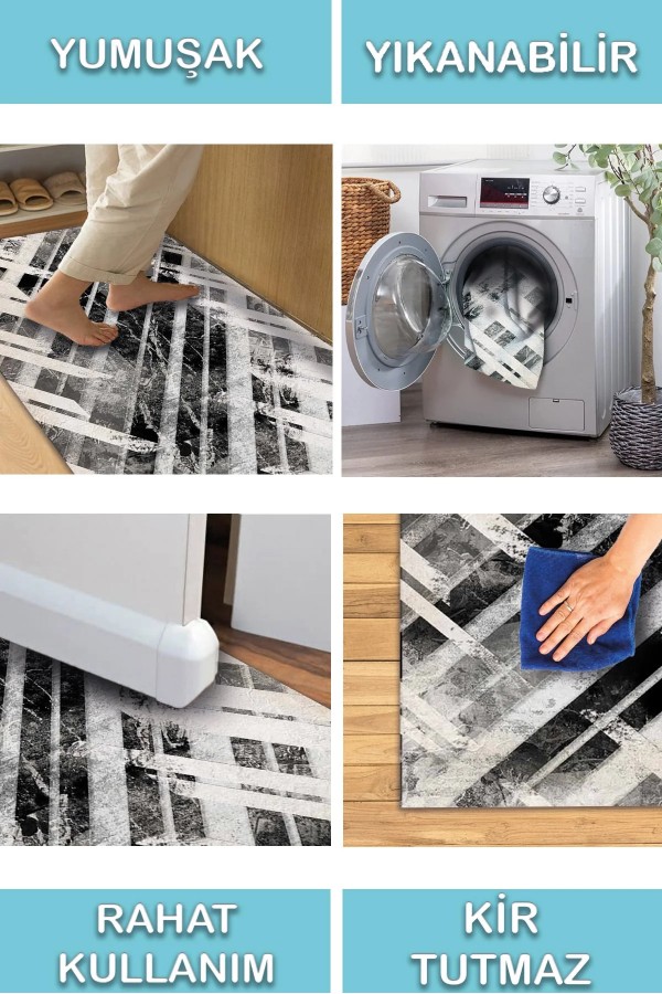 Hilda Desenli Pamuk Tabanlı Yıkanabilen Kaymaz Antibakteriyel Şönil Salon Halısı