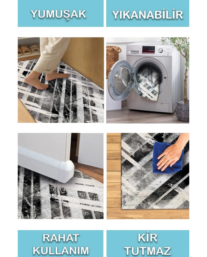 Hilda Desenli Pamuk Tabanlı Yıkanabilen Kaymaz Antibakteriyel Şönil Salon Halısı