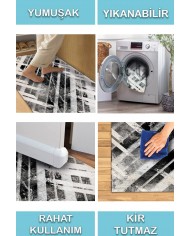 Hilda Desenli Pamuk Tabanlı Yıkanabilen Kaymaz Antibakteriyel Şönil Salon Halısı