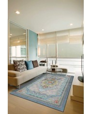 Jaif Desenli Pamuk Tabanlı Yıkanabilen Kaymaz Antibakteriyel Şönil Salon Halısı